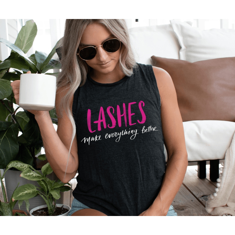 Women's Lashes Make Everything Better Tank | Black - becauseofadi