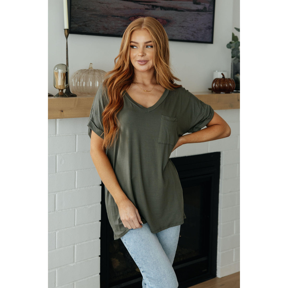 Women’s Absolute Favorite V-Neck Top in Olive - becauseofadi