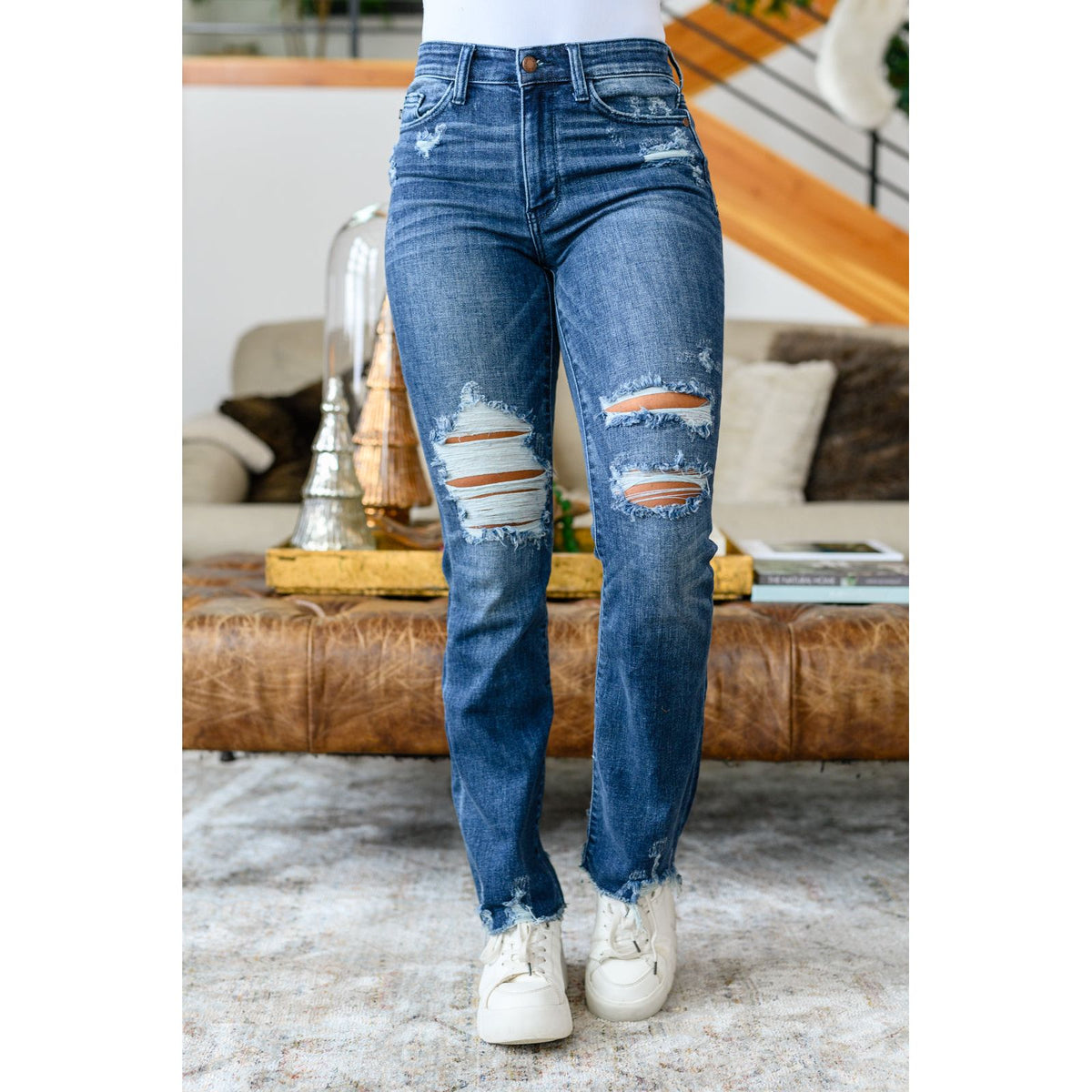 Judy Blue | Christine High Contrast Slim Bootcut Destroyed Jeans