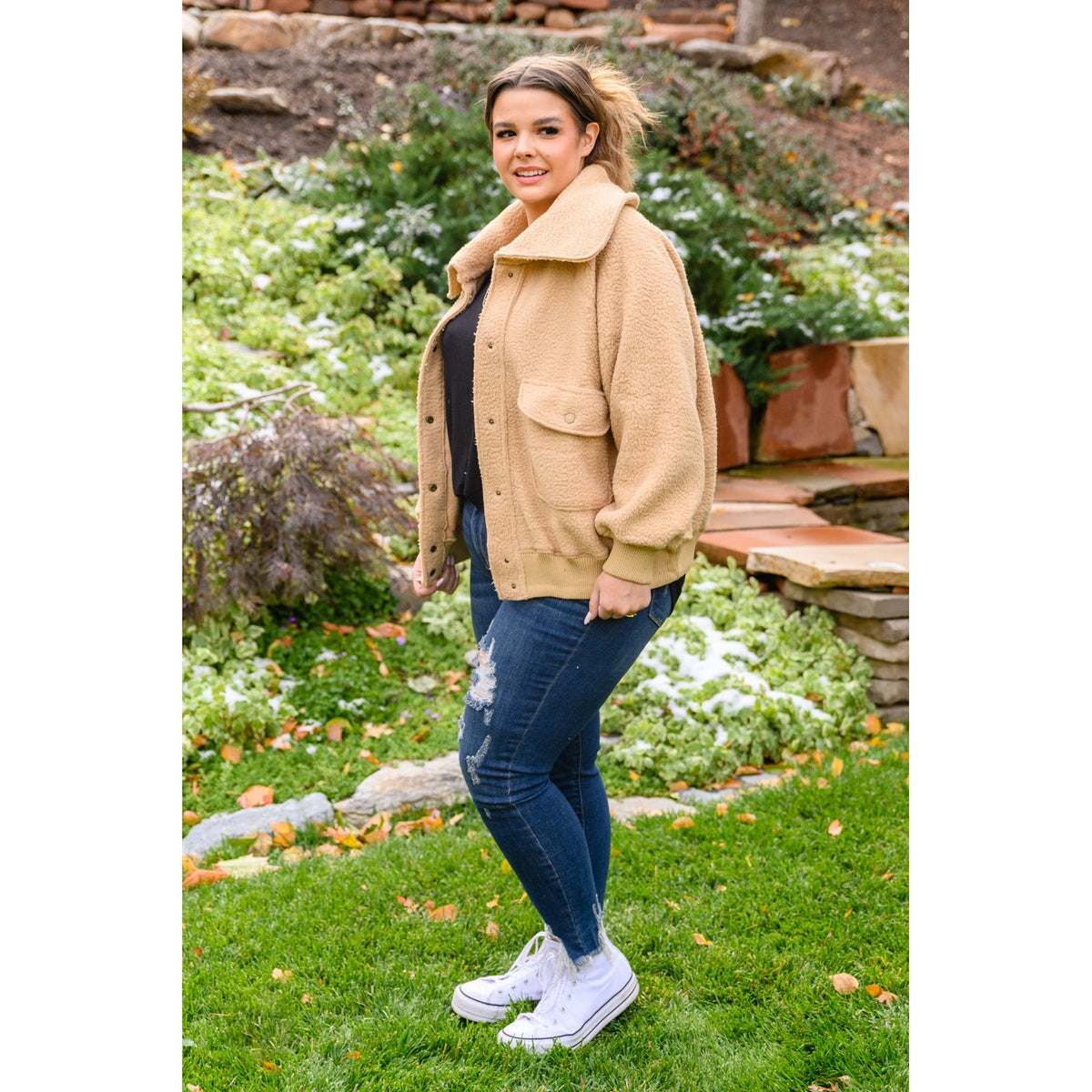 Don't Stress Oversized Collar Sherpa Jacket In Taupe