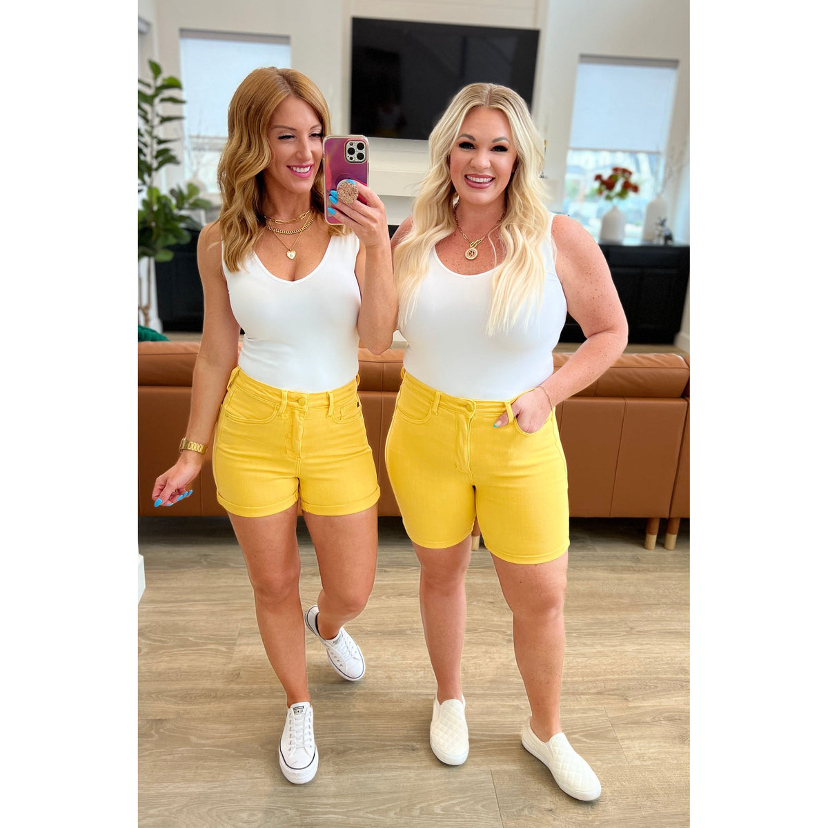 Judy Blue | Jenna High Rise Control Top Cuffed Shorts in Yellow