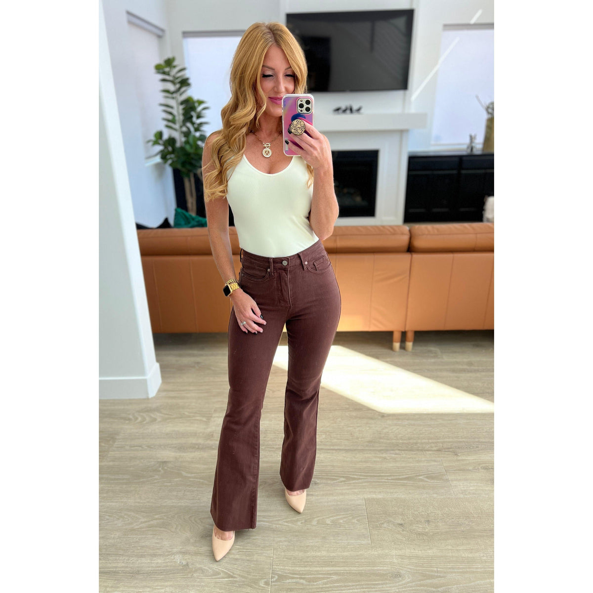 Judy Blue | Sienna High Rise Control Top Flare Jeans in Espresso - becauseofadi