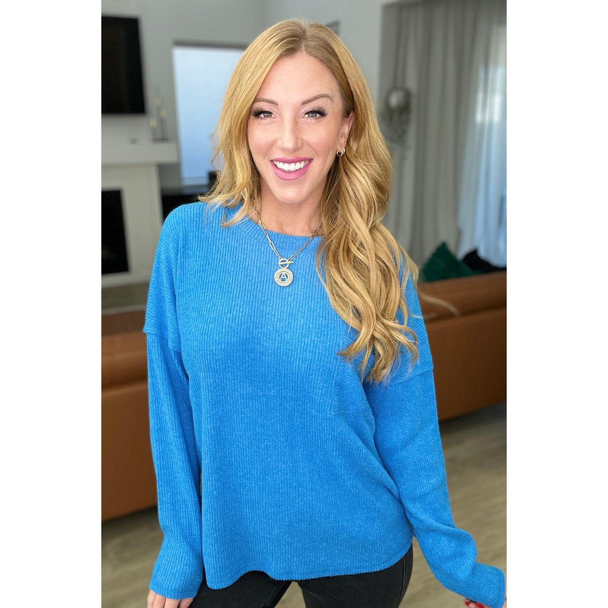 Zenana | Ribbed Brushed Hacci Sweater in Ocean Blue