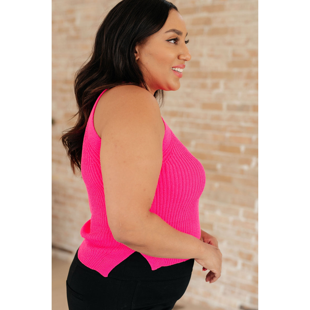 Previous Engagement Halter Neck Sweater Tank in Hot Pink - becauseofadi