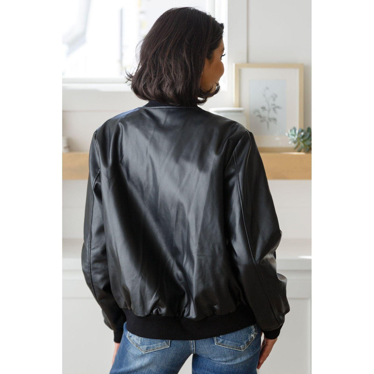 Women’s This Is It Faux Leather Bomber Jacket In Black - becauseofadi