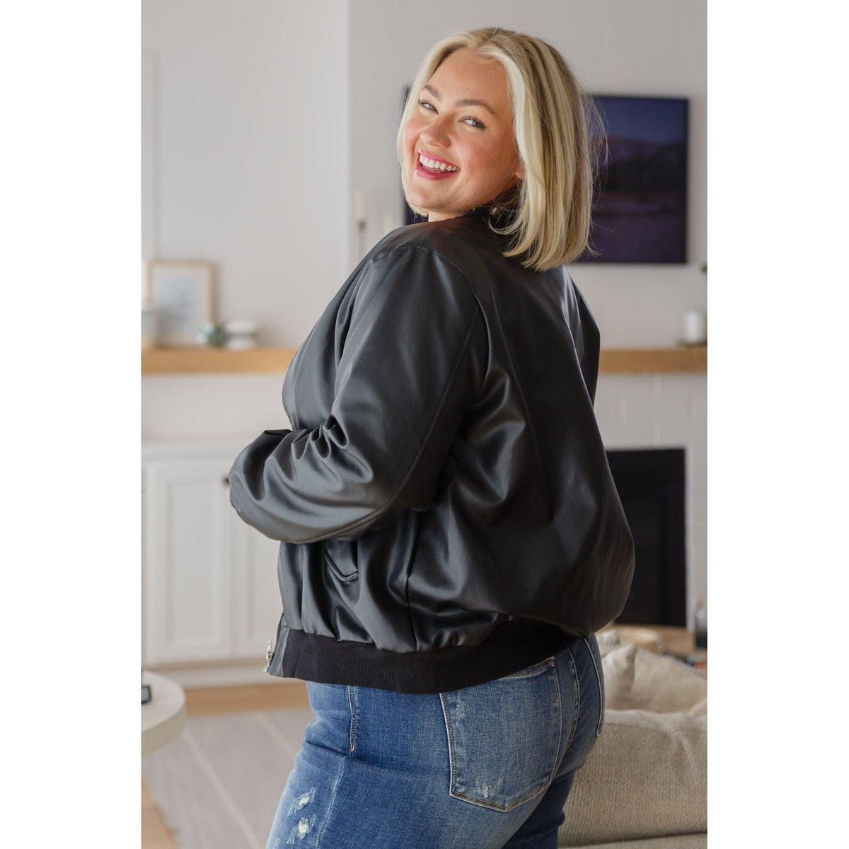 Women’s This Is It Faux Leather Bomber Jacket In Black - becauseofadi