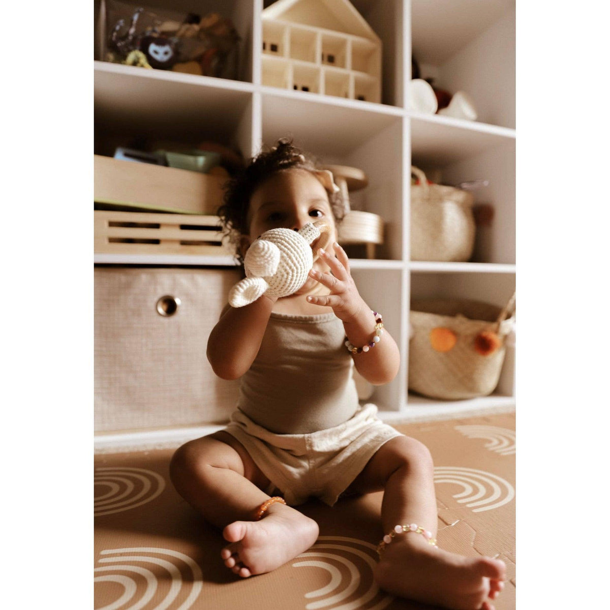 Ali & Oli | Baby Bunny Crochet Teething Toy | Rattle Wood Ring - becauseofadi