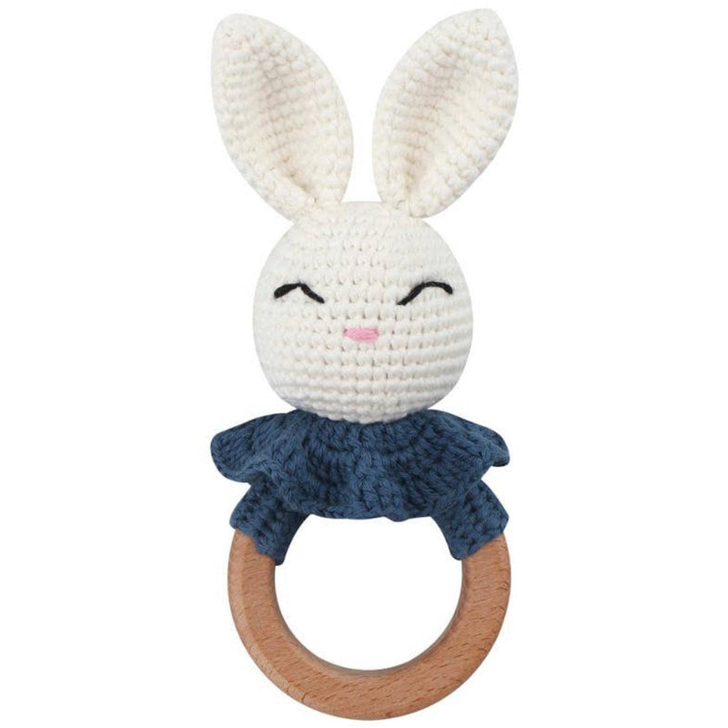 Ali & Oli | Infant Baby Bunny Crochet Teething Toy | Rattle Wood Ring - becauseofadi
