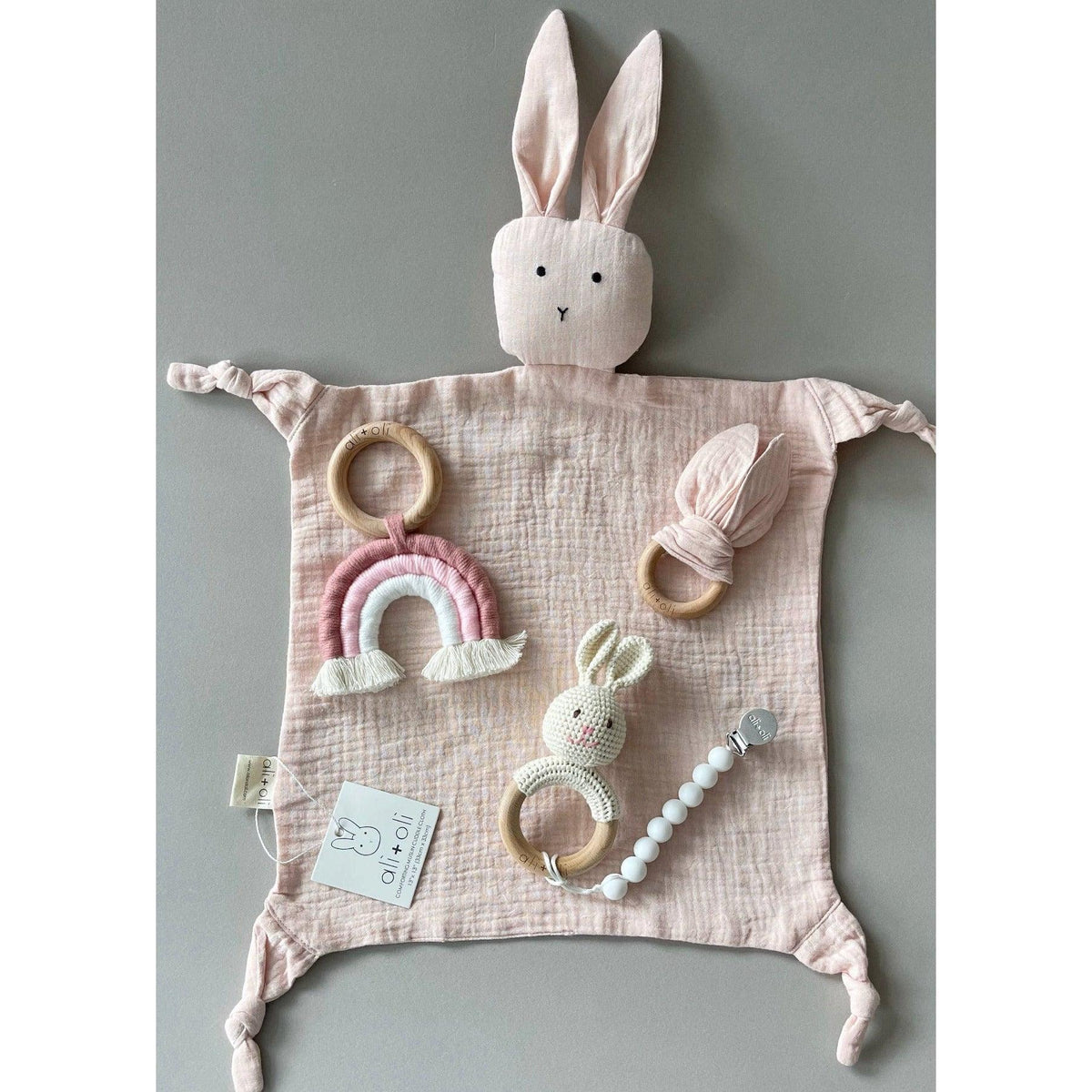 Ali & Oli | Pink Cuddle Security Muslin Infant Blanket | Bunny - becauseofadi