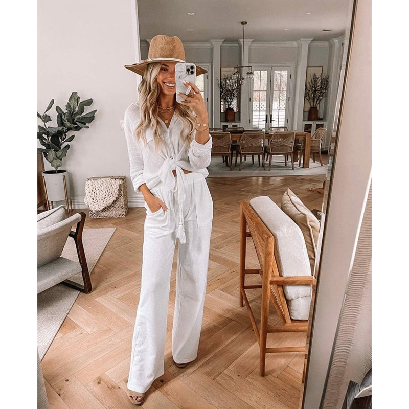 Women's Wide Leg Pork Chop Pocket Knit Pants | Amaryllis Apparel - becauseofadi