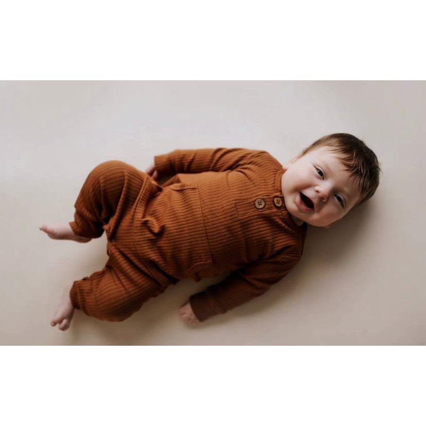 Baby Ribbed Playsuit with Pockets | Baby Bodysuit | Organic Cotton | Three Little Tots - becauseofadi