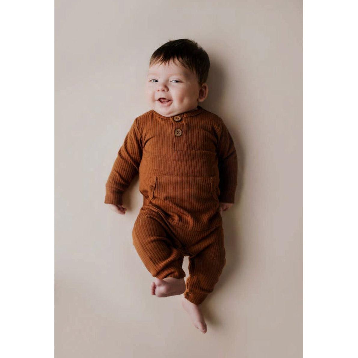 Baby Ribbed Playsuit with Pockets | Baby Bodysuit | Organic Cotton | Three Little Tots - becauseofadi