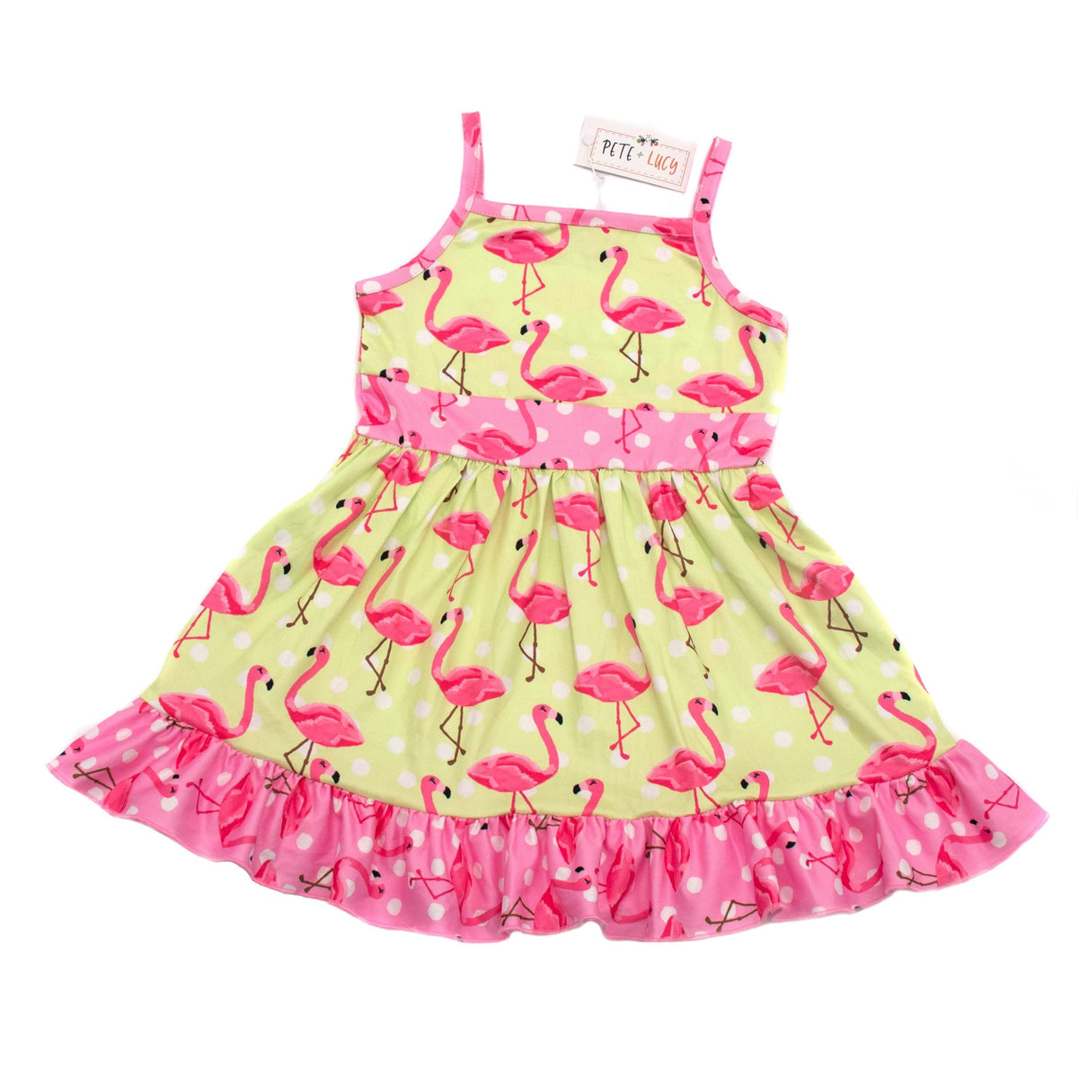 Fancy Flamingos Dress | Girl's Dress | Pink and Lime Green - becauseofadi