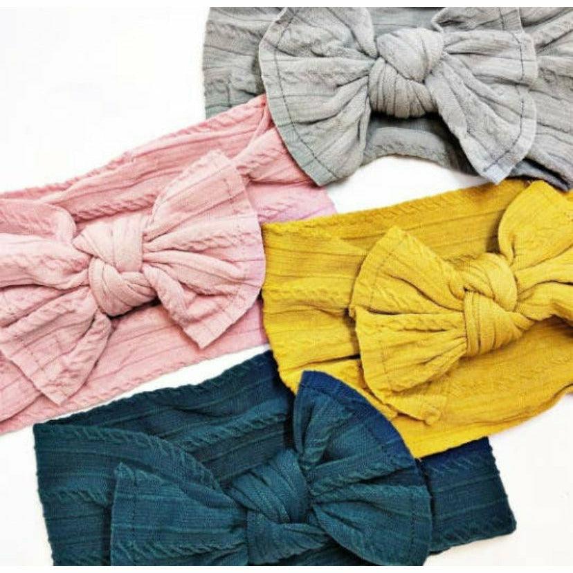 Golden Dot Lane | Cable Knit Nylon Headband | Baby Bow Headband | Infant Headband - becauseofadi