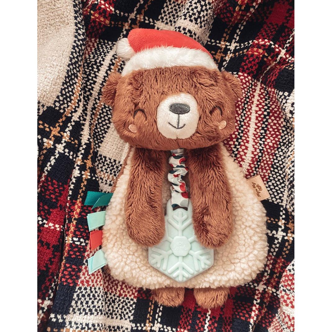 Holiday Bear Itzy Lovey Plush + Teether Toy | Baby Teather | Plush Baby Toy - becauseofadi