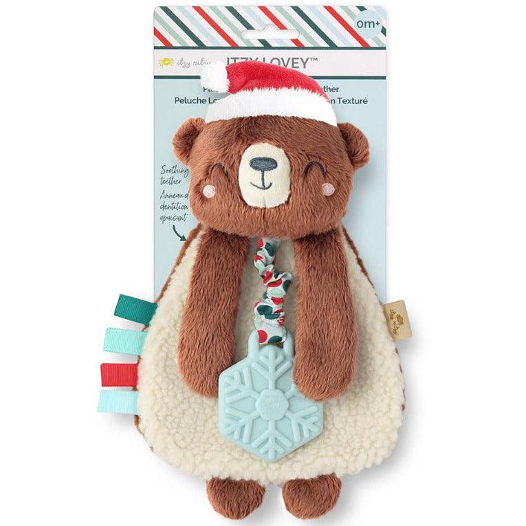 Holiday Bear Itzy Lovey Plush + Teether Toy | Baby Teather | Plush Baby Toy - becauseofadi
