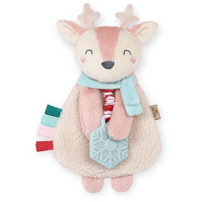 Holiday Pink Reindeer Itzy Lovey Plush + Teether Toy | Baby Teether | Plush Baby Toy - becauseofadi