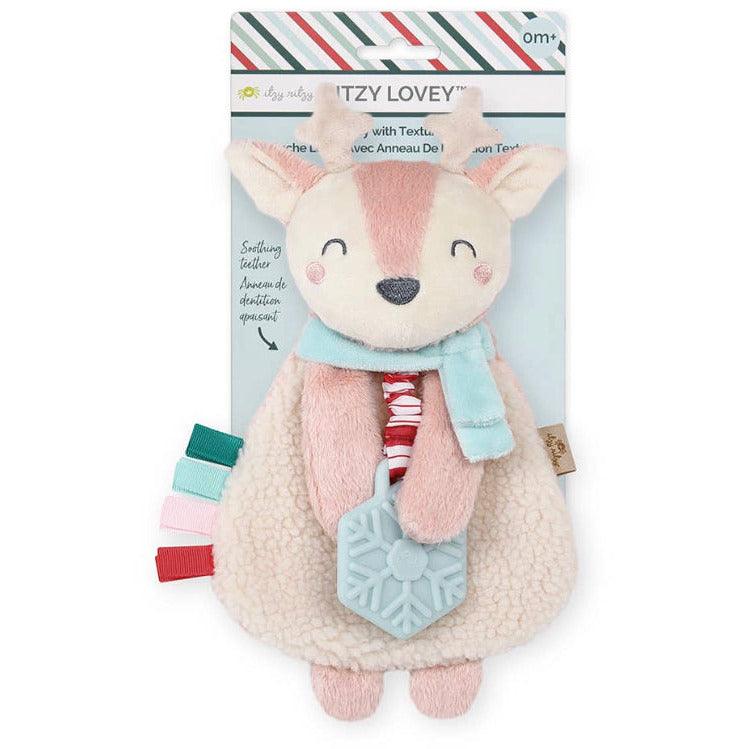 Holiday Pink Reindeer Itzy Lovey Plush + Teether Toy | Baby Teether | Plush Baby Toy - becauseofadi