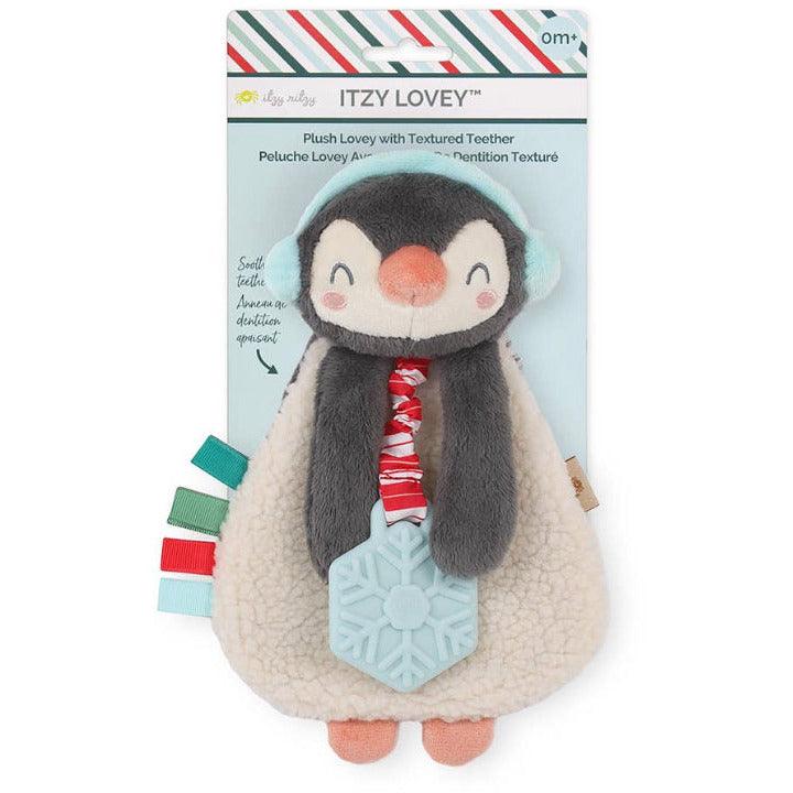 Holiday Penguin Itzy Lovey Plush + Teether Toy | Baby Teether | Plush Baby Toy - becauseofadi