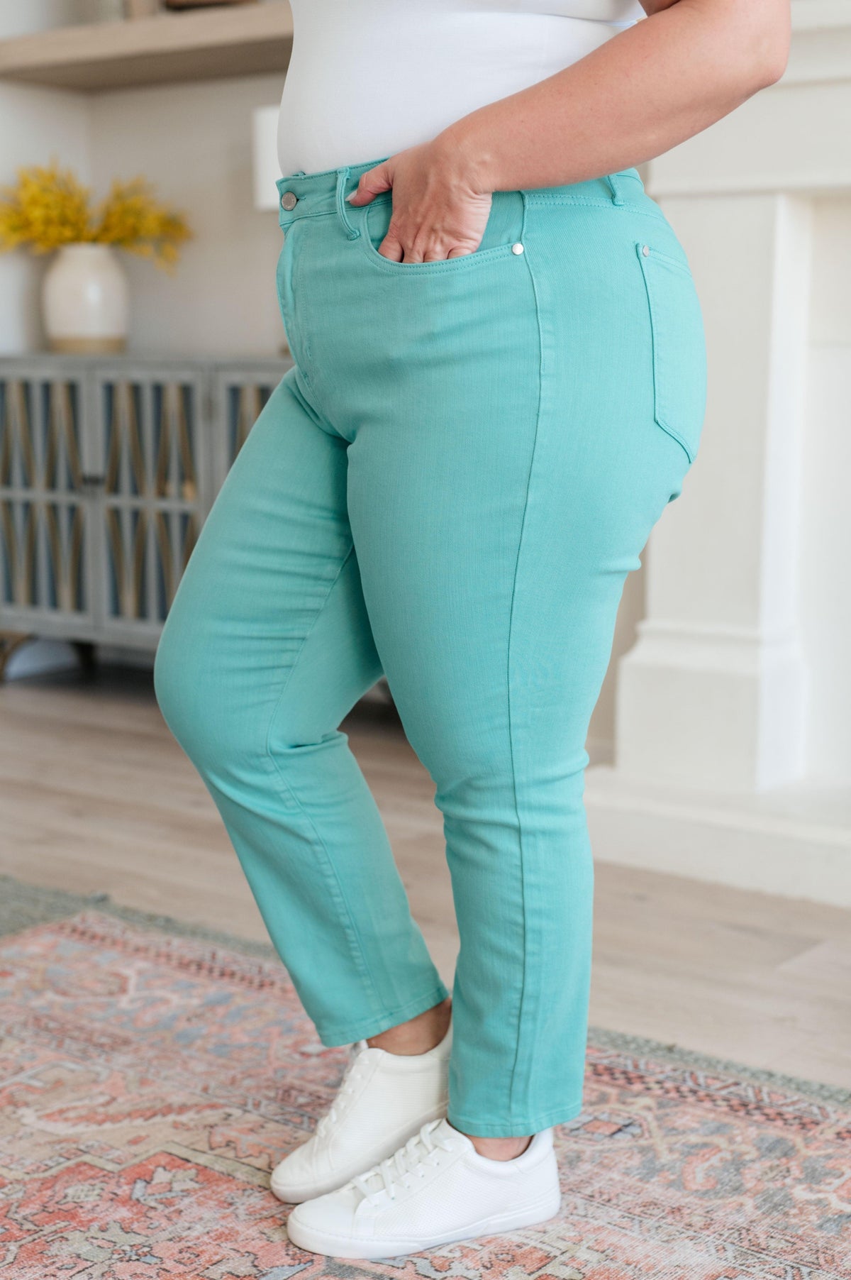 Judy Blue | Bridgette High Rise Garment Dyed Slim Jeans in Aquamarine - becauseofadi
