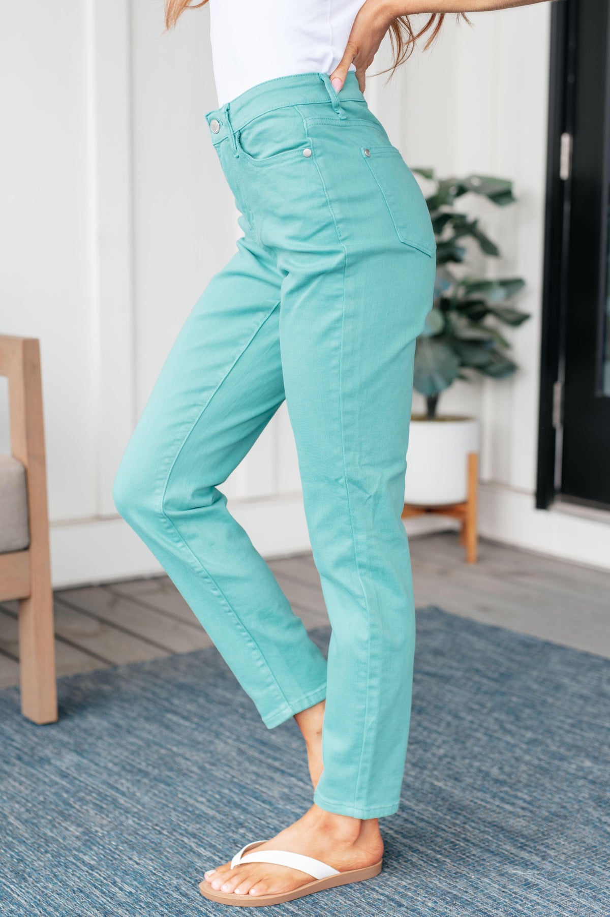 Judy Blue | Bridgette High Rise Garment Dyed Slim Jeans in Aquamarine - becauseofadi