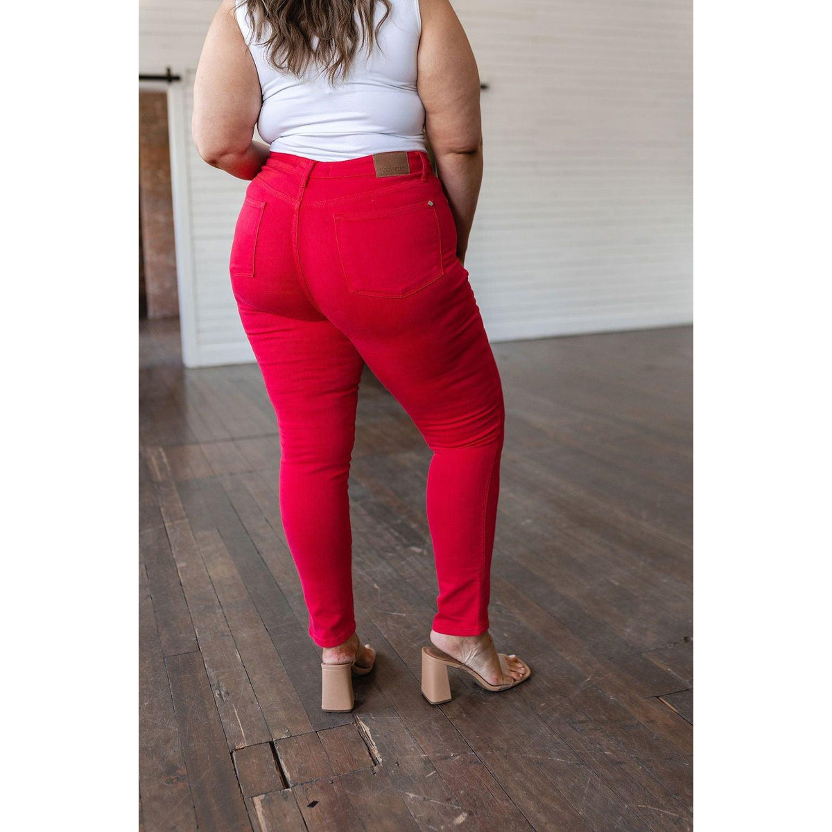 Ruby High Rise Control Top Garment Dyed Skinny Jeans in Red | Judy Blue - becauseofadi