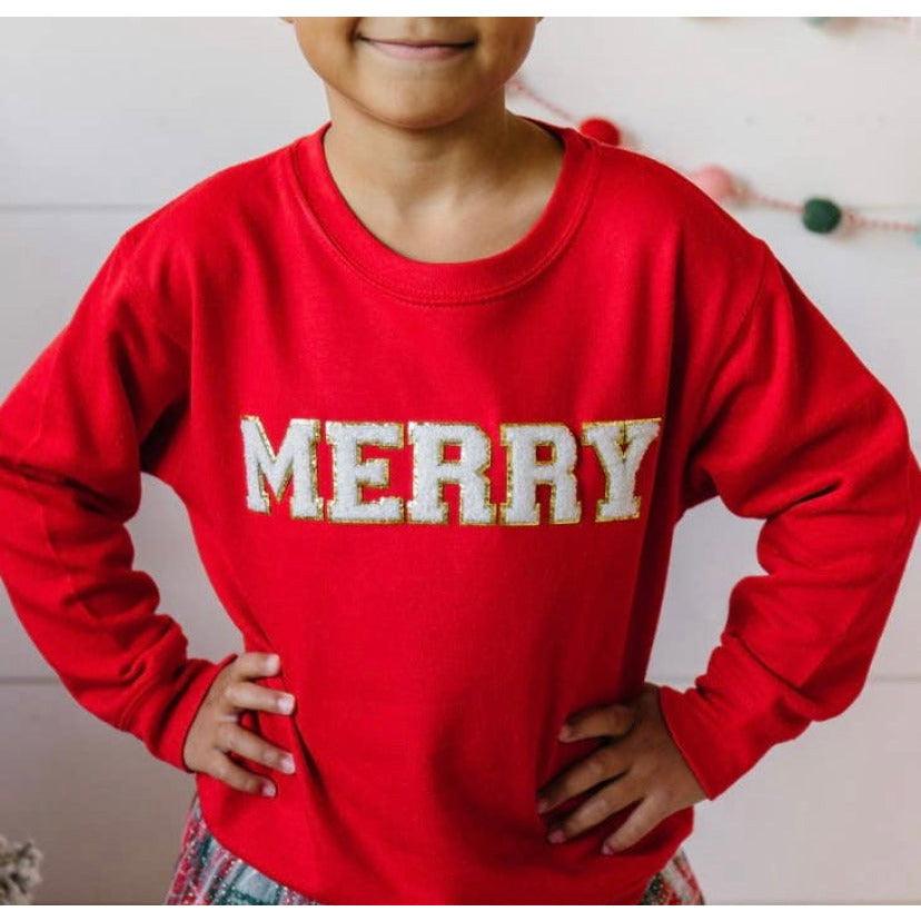 Merry Sweatshirt | Girl's Christmas Top  | Kid's Holiday Sweatshirt - becauseofadi