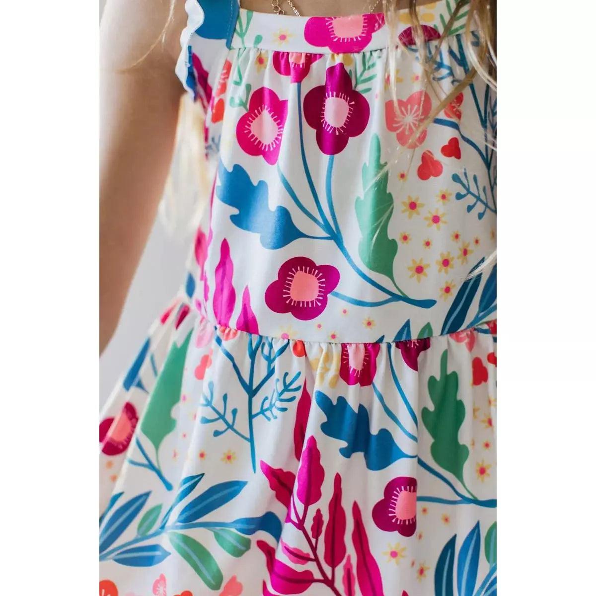 Mountain Blooms Ruffle Cross Back Dress | Girls Floral Dress - becauseofadi