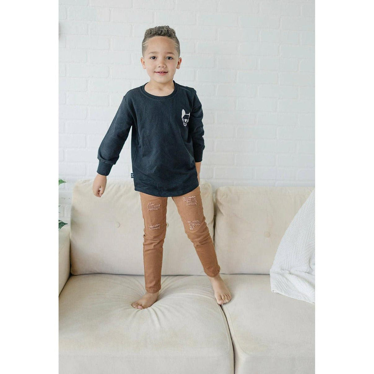 Olive+Scout | Ashton Ripped Brown Jeans | Toddler - becauseofadi