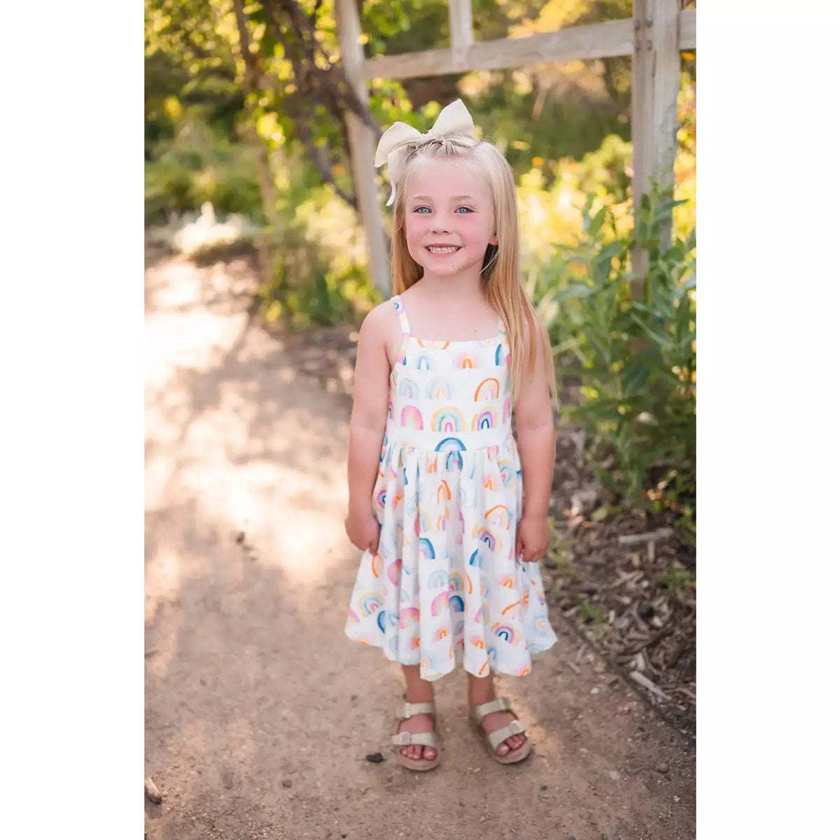 Ollie Jay | Camila Dress in Watercolor Rainbow | Girl's Dress | Kids Rainbow Dress - becauseofadi