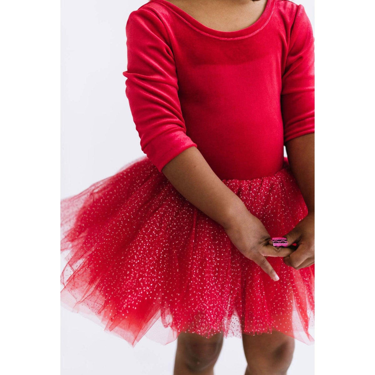 Ollie Jay | Ellie Tutu in Red Sparkle | Red Tutu Dress | Kids Red Velvet Tulle Dress - becauseofadi