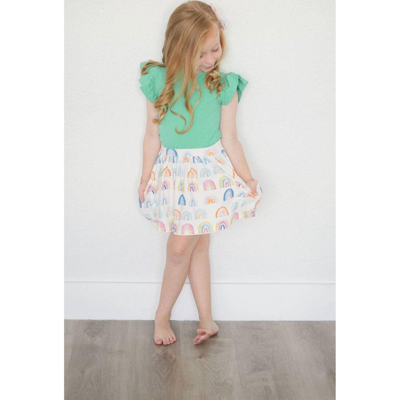 Ollie Jay | Pocket Skirt in Watercolor Rainbow | Kids Rainbow Skirt - becauseofadi