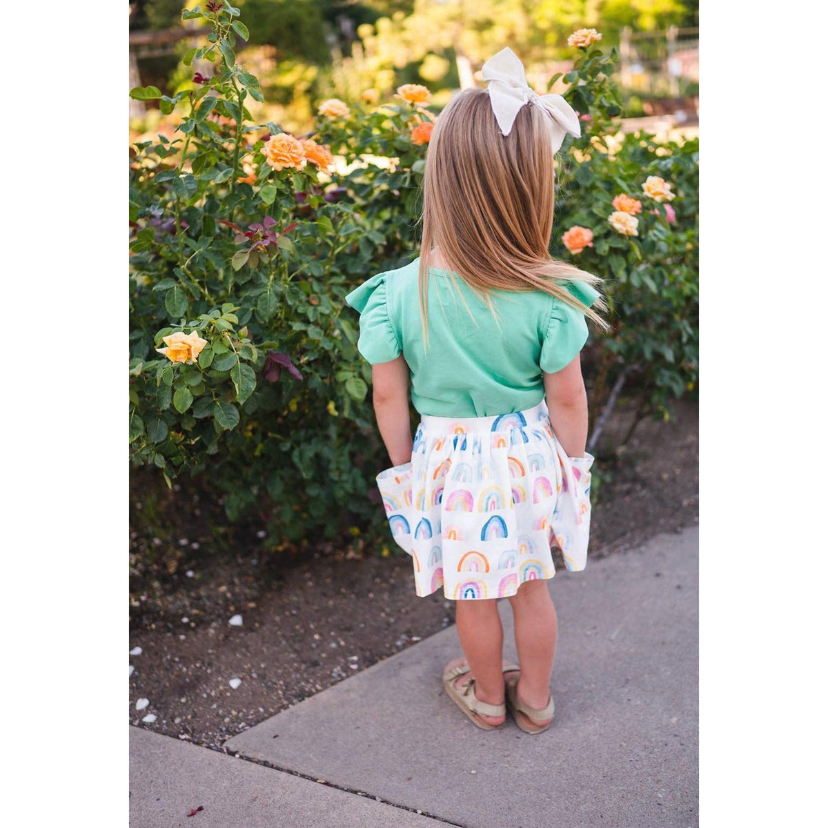 Ollie Jay | Pocket Skirt in Watercolor Rainbow | Kids Rainbow Skirt - becauseofadi