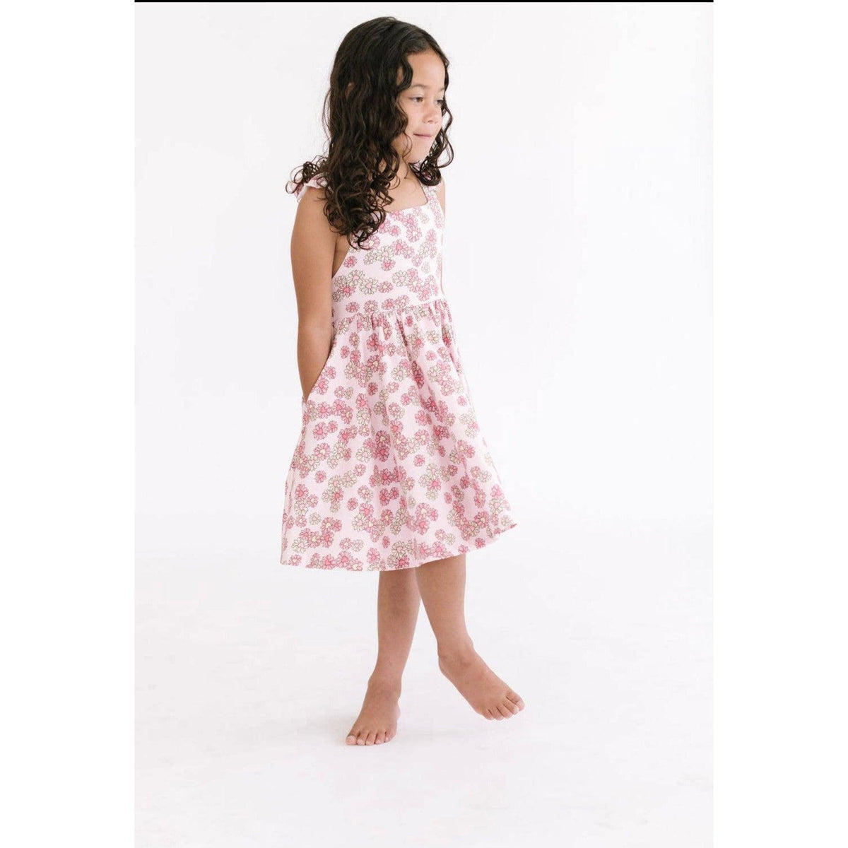 Ollie Jay | Rosita Dress in Wild Daisy Heart | Kids Pink Flower Dress | Spring Floral Dress - becauseofadi