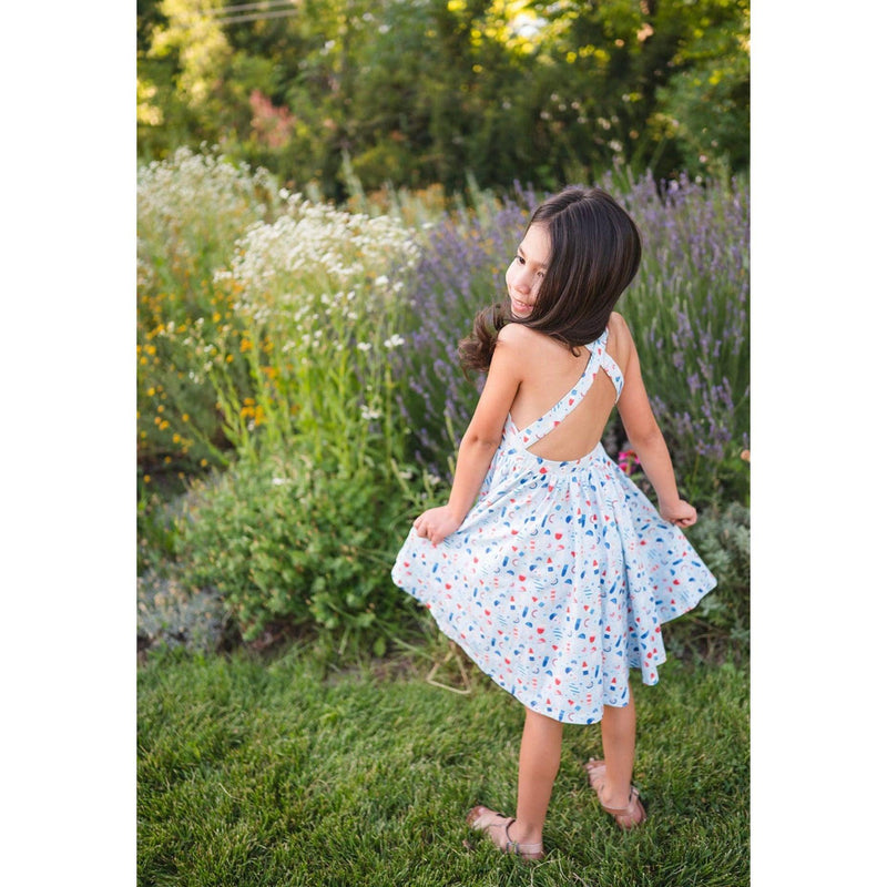 Ollie Jay | Sofia Dress in Patriotic Sweet Freedom | Kid's Red, White, and Blue Dress - becauseofadi