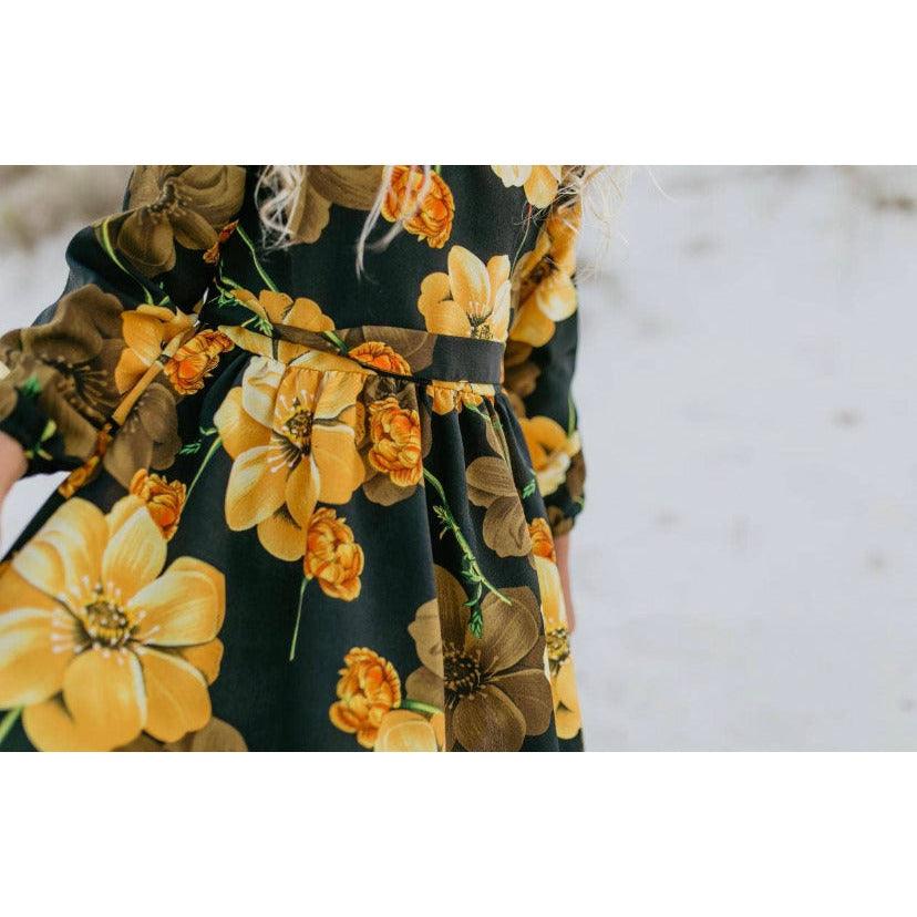 Oopsie Daisy | Kids Black & Yellow Long Sleeve Floral Dress - becauseofadi