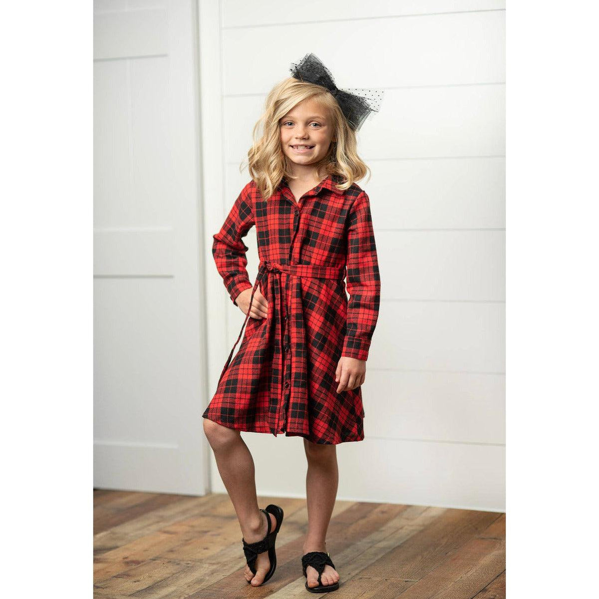 Oopsie Daisy | Kids Red & Black Buffalo Check Plaid Dress - becauseofadi