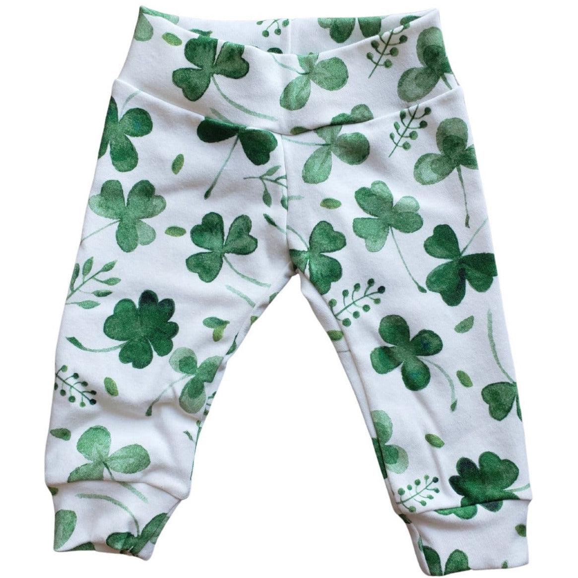 Organic Cotton St. Patrick's Day Baby Leggings | Green and White Clover Leggings | Hounds and Honeys - becauseofadi