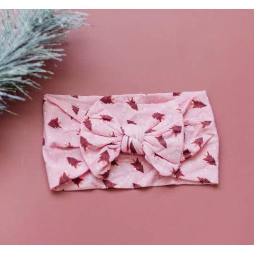 Pink Christmas Tree Headband | Nylon Baby Headband | Holiday Baby Bow Headband - becauseofadi