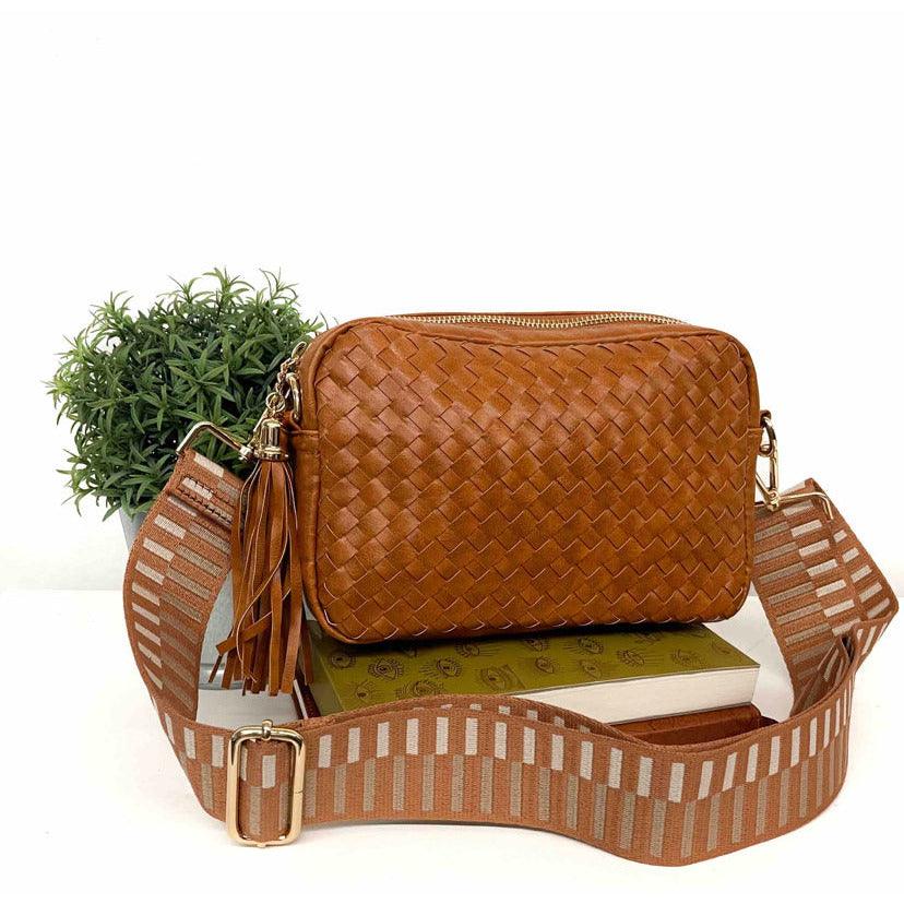 Pretty Simple | Women's Woven Willow Camera Crossbody Bag | Vegan Leather - becauseofadi