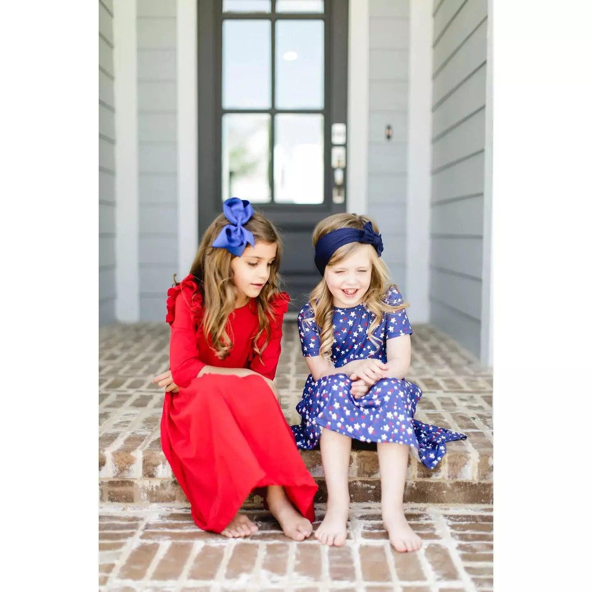 Mila Rose Star Bright Short Sleeve Pocket Twirl Dress Girls Red White and Blue Dress 12 24M