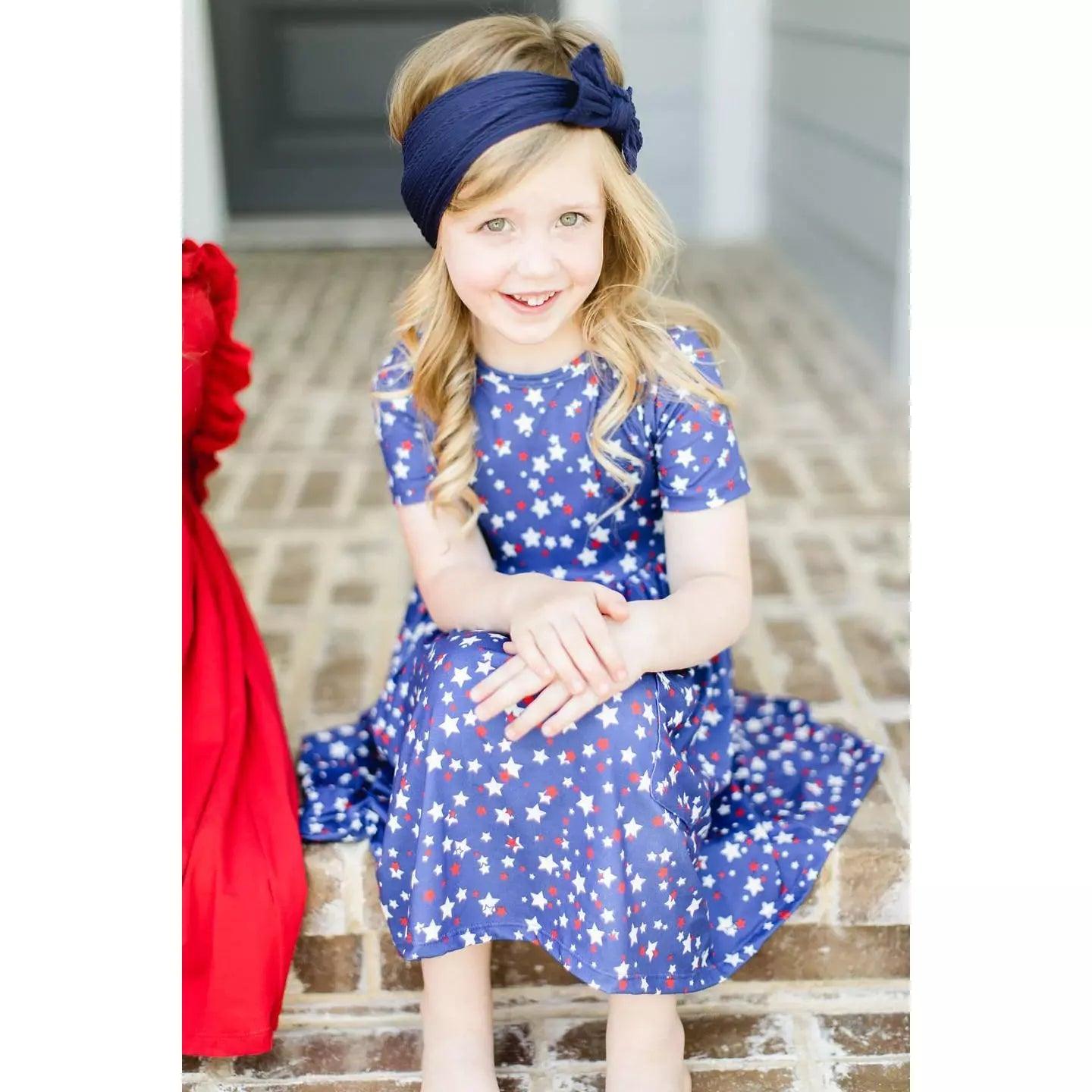 Star Bright Short Sleeve Pocket Twirl Dress Patriotic Girls' Dress b becauseofadi Star Bright Short Sleeve Pocket Twirl Dress Patriotic Girls' Dress b becauseofadi