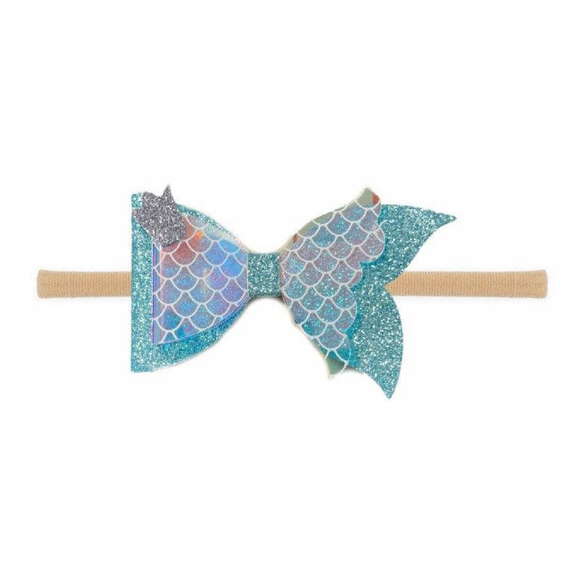 Sweet Wink | Baby Mermaid Bow Nylon Headband | Teal - becauseofadi