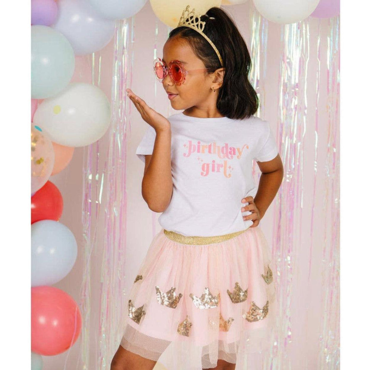 Sweet Wink | Birthday Girl Blush Graphic Short Sleeve Shirt | Kids Birthday Tee | White Birthday Tee - becauseofadi