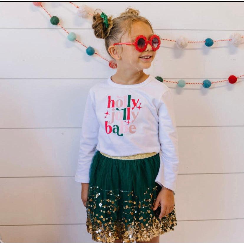 Holly Jolly Babe Long Sleeve Shirt | Kid's Christmas Tee | Sweet Wink - becauseofadi