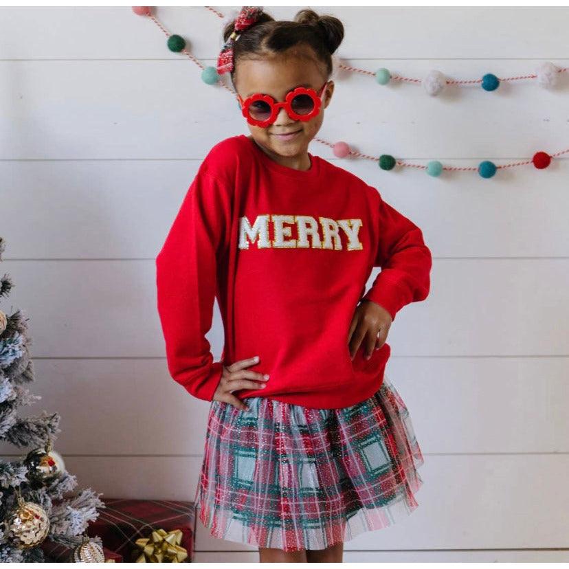Merry Sweatshirt | Girl's Christmas Top  | Kid's Holiday Sweatshirt - becauseofadi