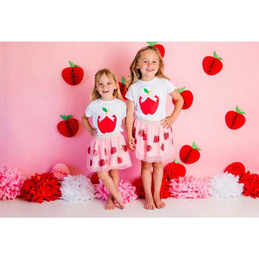Sweet Wink | Kids Apple Tutu Skirt | Apple Picking Skirt | Pink Soft Tulle Apple Skirt - becauseofadi