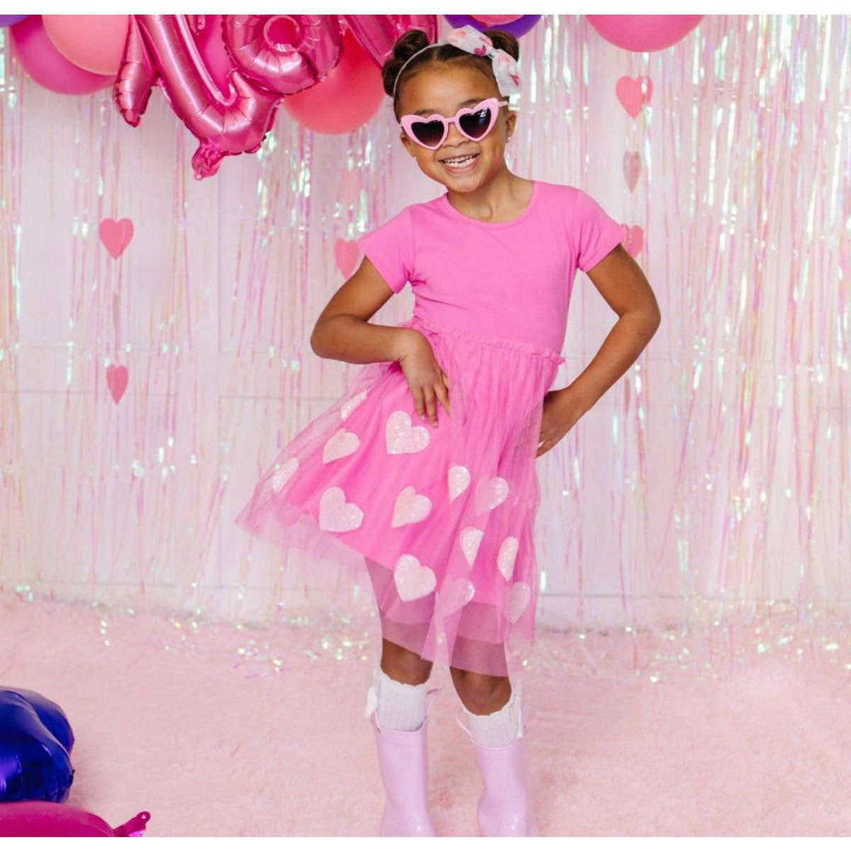 Sweet Wink | Kids Sequin Heart Dress | Girls Pink Heart Dress - becauseofadi