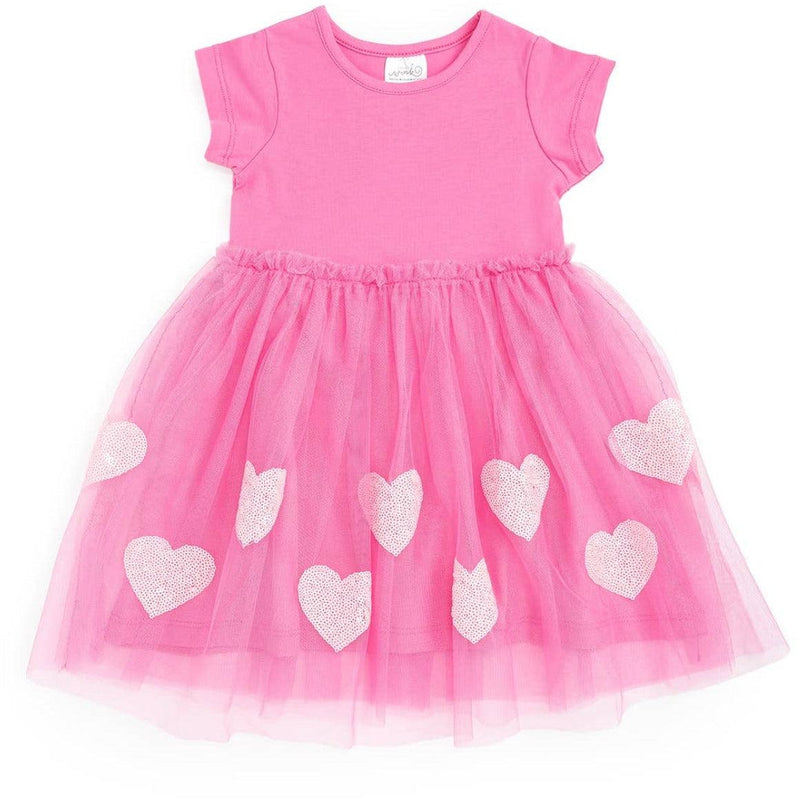 Sweet Wink | Kids Sequin Heart Dress | Girls Pink Heart Dress - becauseofadi