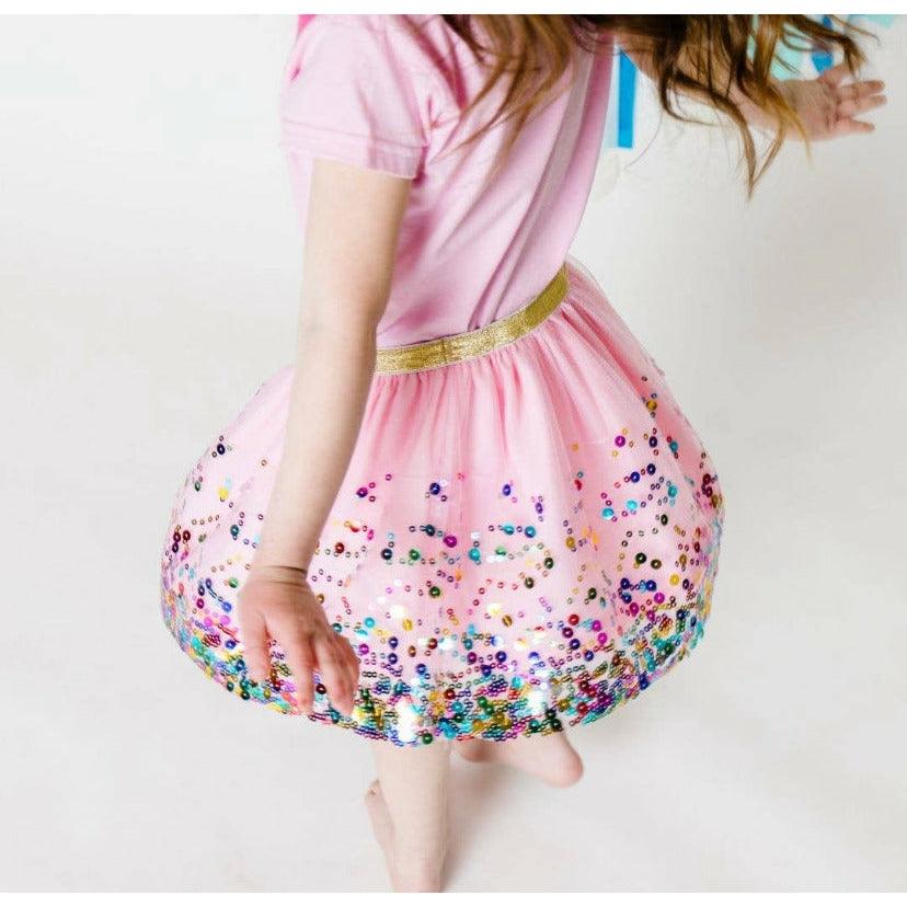 Sweet Wink | Pink Confetti Tutu | Birthday Tutu Skirt | Kids Sparkly Sequin Tutu - becauseofadi